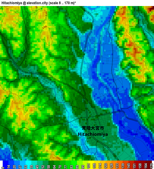 Hitachiomiya elevation map
