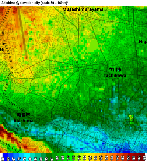 Akishima elevation map