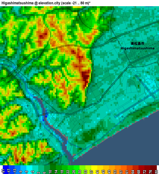 Higashimatsushima elevation map