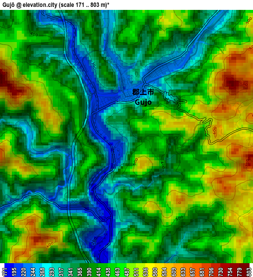 Gujō elevation map