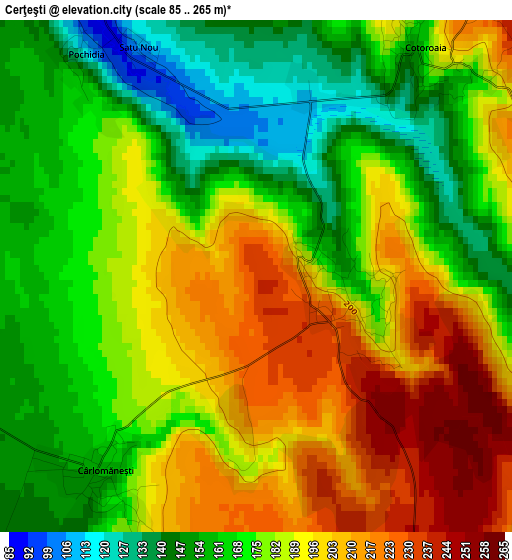 Cerţeşti elevation map