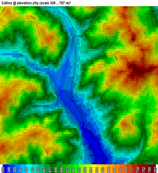 Cătina elevation map