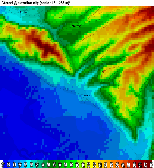 Cărand elevation map