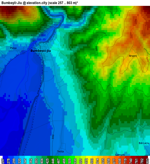 Bumbeşti-Jiu elevation map