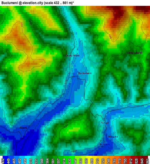 Buciumeni elevation map