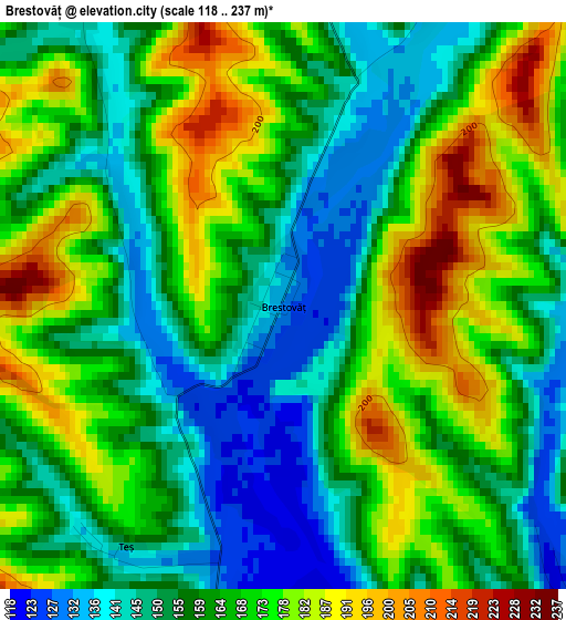 Brestovăț elevation map