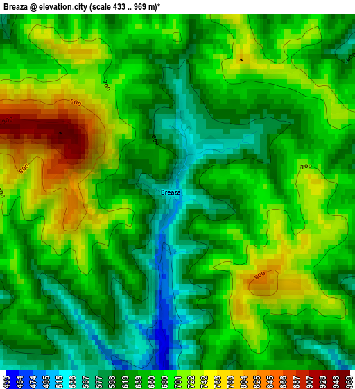 Breaza elevation map