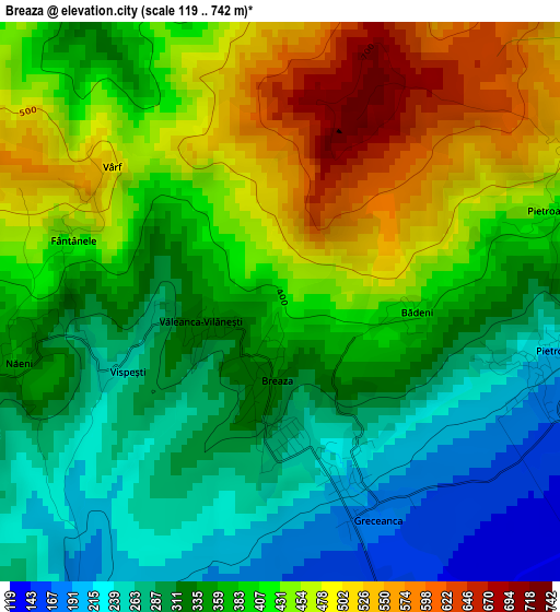 Breaza elevation map