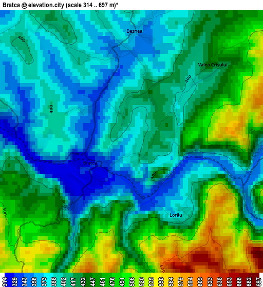 Bratca elevation map