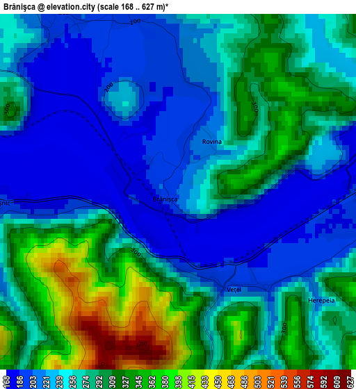 Brănişca elevation map