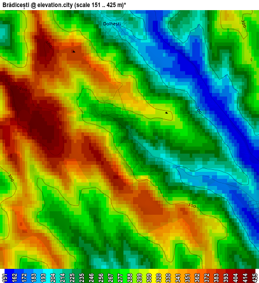 Brădicești elevation map