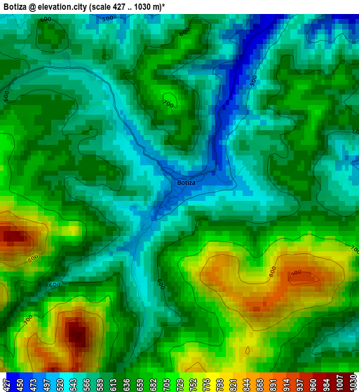 Botiza elevation map