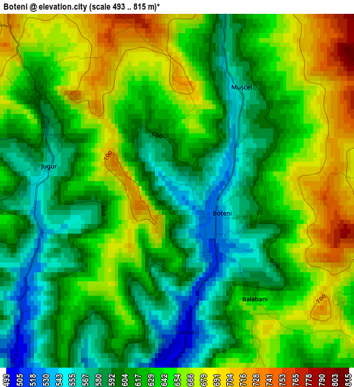 Boteni elevation map