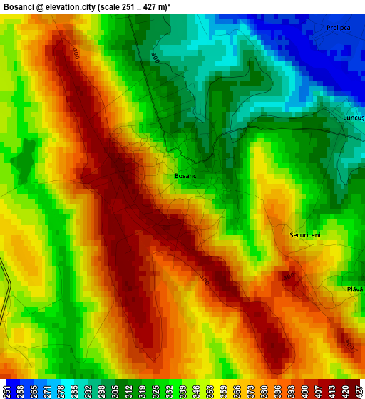 Bosanci elevation map