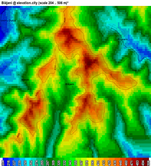 Blăjani elevation map