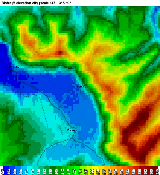 Bistra elevation map