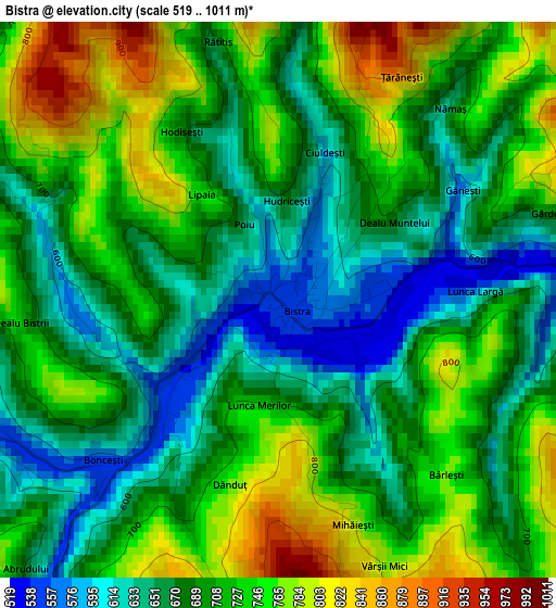 Bistra elevation map