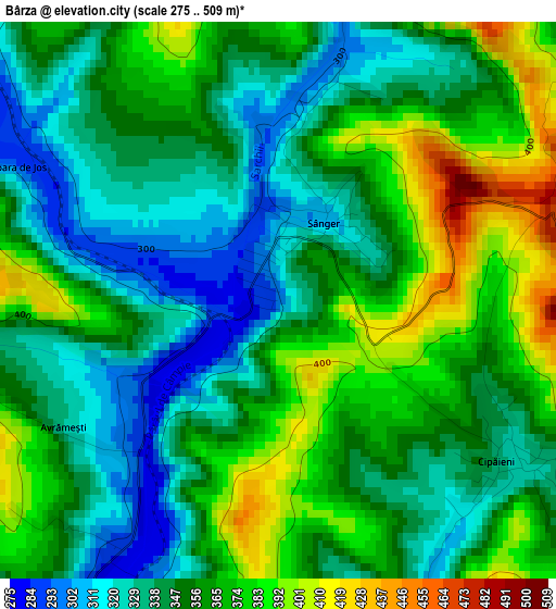 Bârza elevation map