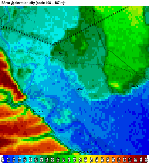 Bârza elevation map