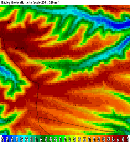 Bâcleș elevation map