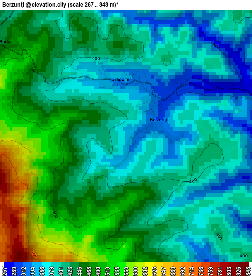 Berzunţi elevation map