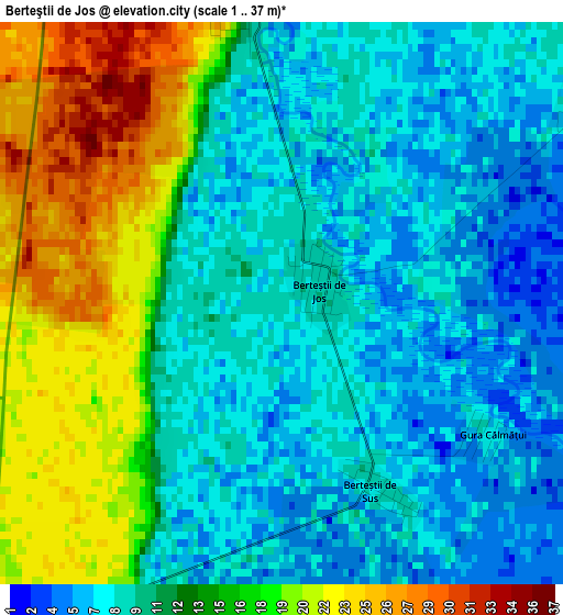 Berteştii de Jos elevation map