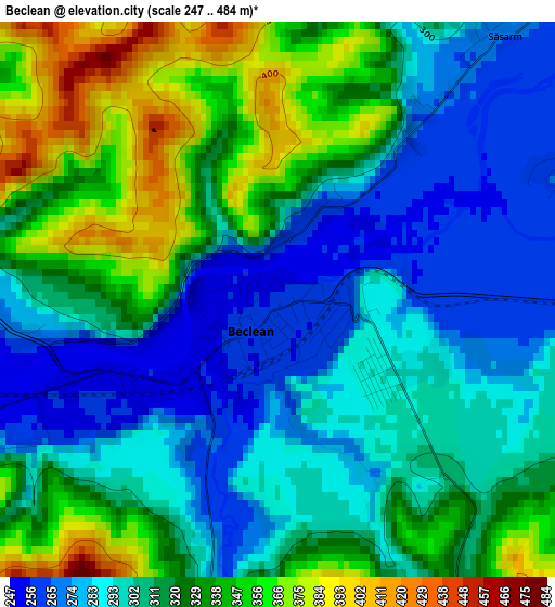 Beclean elevation map