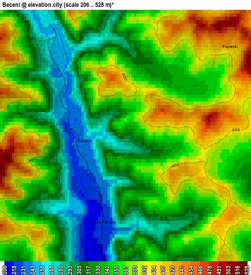 Beceni elevation map