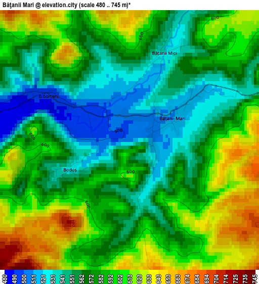 Băţanii Mari elevation map