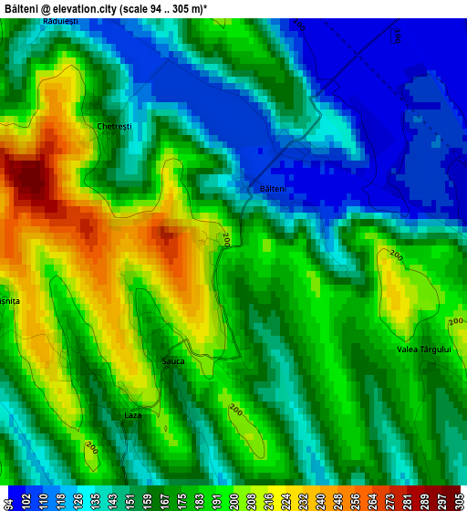 Bălteni elevation map