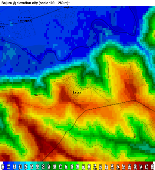 Bajura elevation map