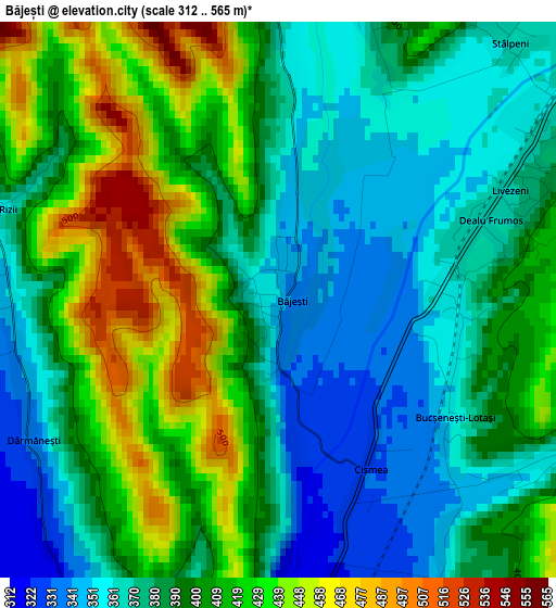 Băjești elevation map