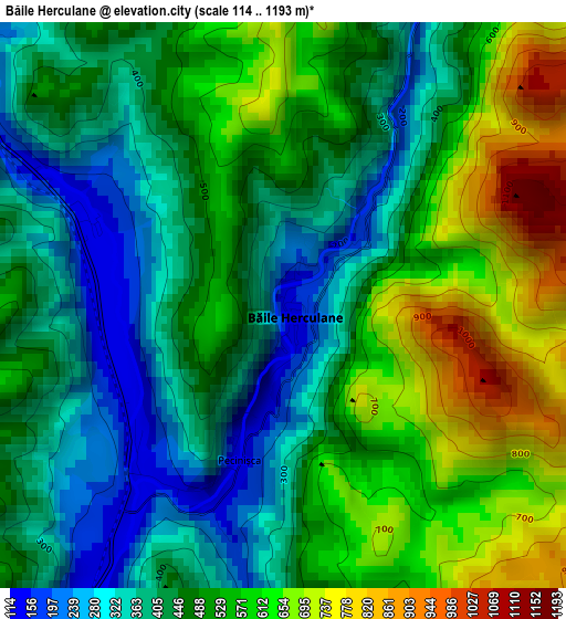 Băile Herculane elevation map