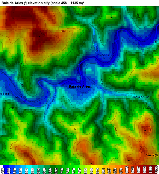 Baia de Arieş elevation map