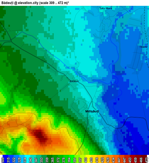 Bădeuți elevation map