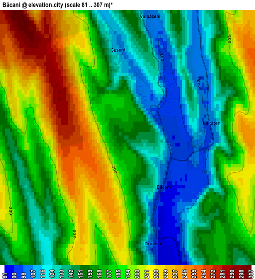 Băcani elevation map