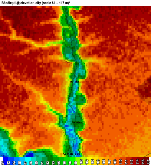 Băcălești elevation map