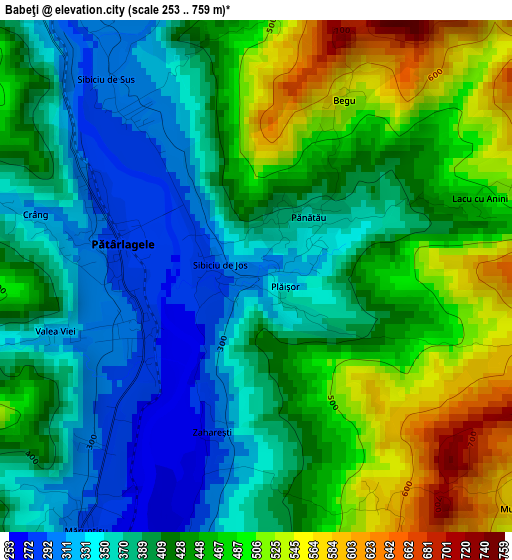 Babeţi elevation map