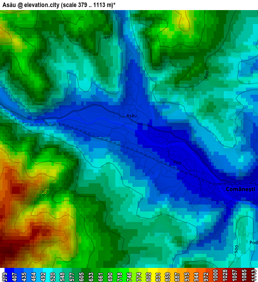 Asău elevation map