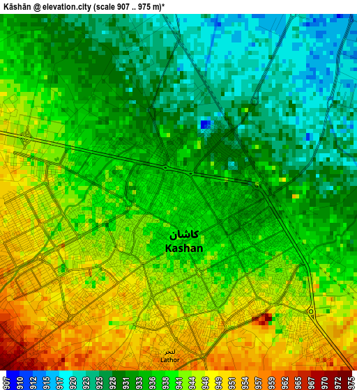 Kāshān elevation map