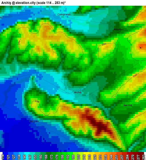 Archiş elevation map