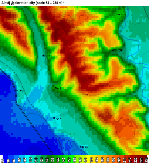 Almăj elevation map