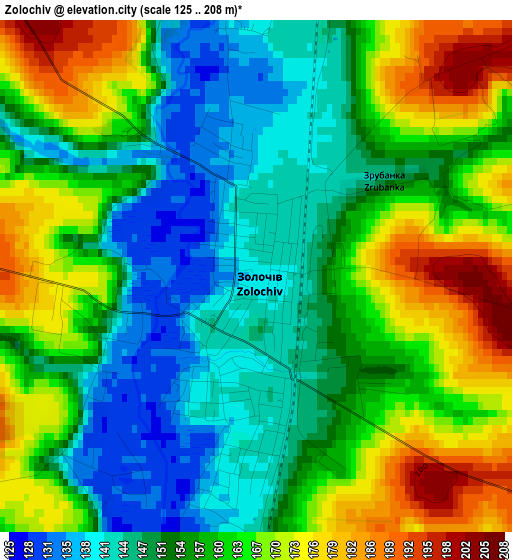 Zolochiv elevation map