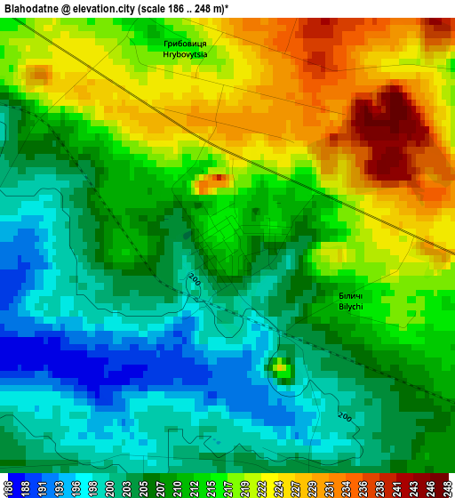 Blahodatne elevation map