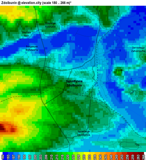 Zdolbuniv elevation map