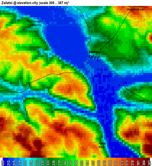 Zaliztsi elevation map