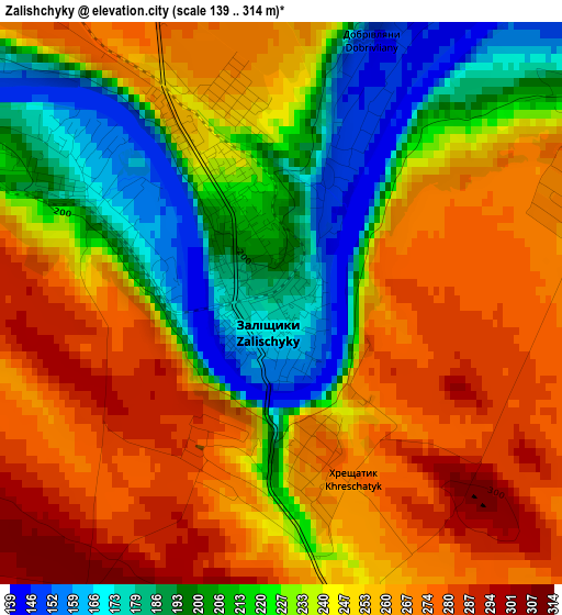 Zalishchyky elevation map