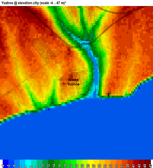 Yuzhne elevation map