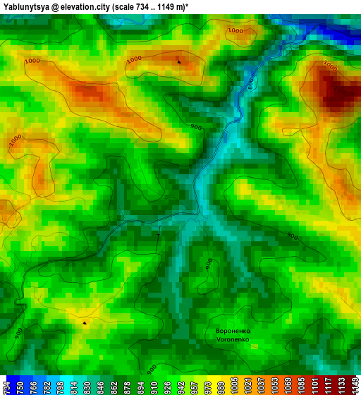 Yablunytsya elevation map