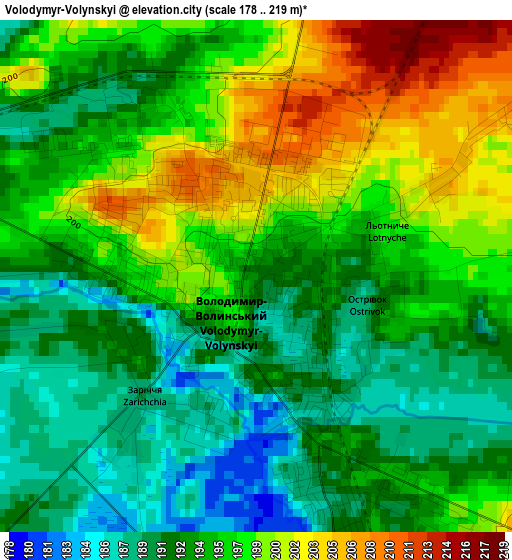 Volodymyr-Volynskyi elevation map